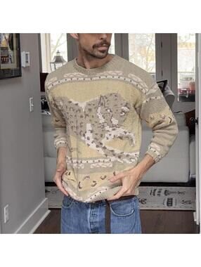 🐆 Vintage Cheetah Beaded Graphic Sweater – Size S